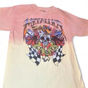 Metallica NorCal Skull Flame Oversized Graphic Tee • Pink to White • Y2K Grunge
